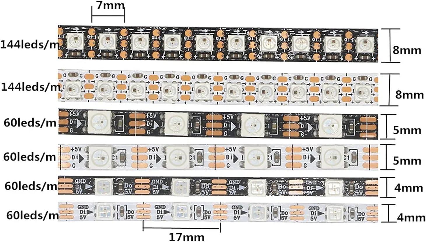 DC 5V Narrow 4mm 5mm 8mm WS2812B Led Strip Light WS2812 5050 3535 RGB Individually Addressable Pixel Stripe 1M 2M 5M (4mm 3535smd 60led/m Black, 5M)