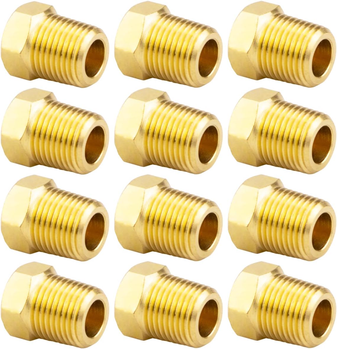 (12 Pack) Besosay 1/4 Inch NPT Male Brass Pipe Plug, Brass Outer Hex Thread Socket Pipe Fitting Plug