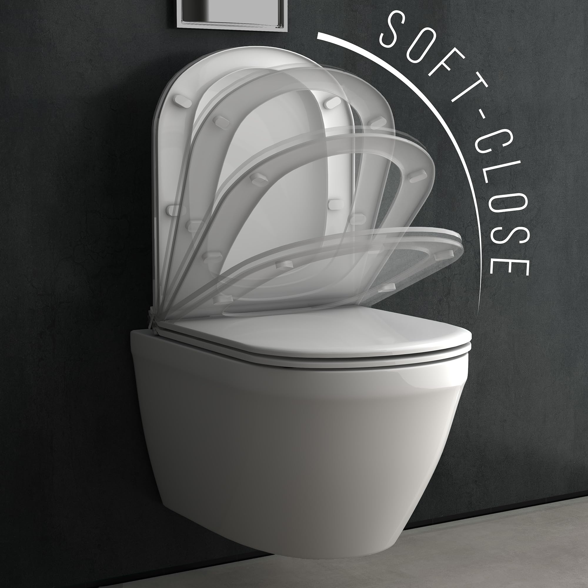 Alpenberger Hänge WC Komplettset | Wand WC Spülrandlos | Toilettendeckel mit Absenkautomatik | Spülkasten Bausatz Betätigungsplatte | Vorwandelement WC Set Komplett | Passend Geberit (8200 CS)