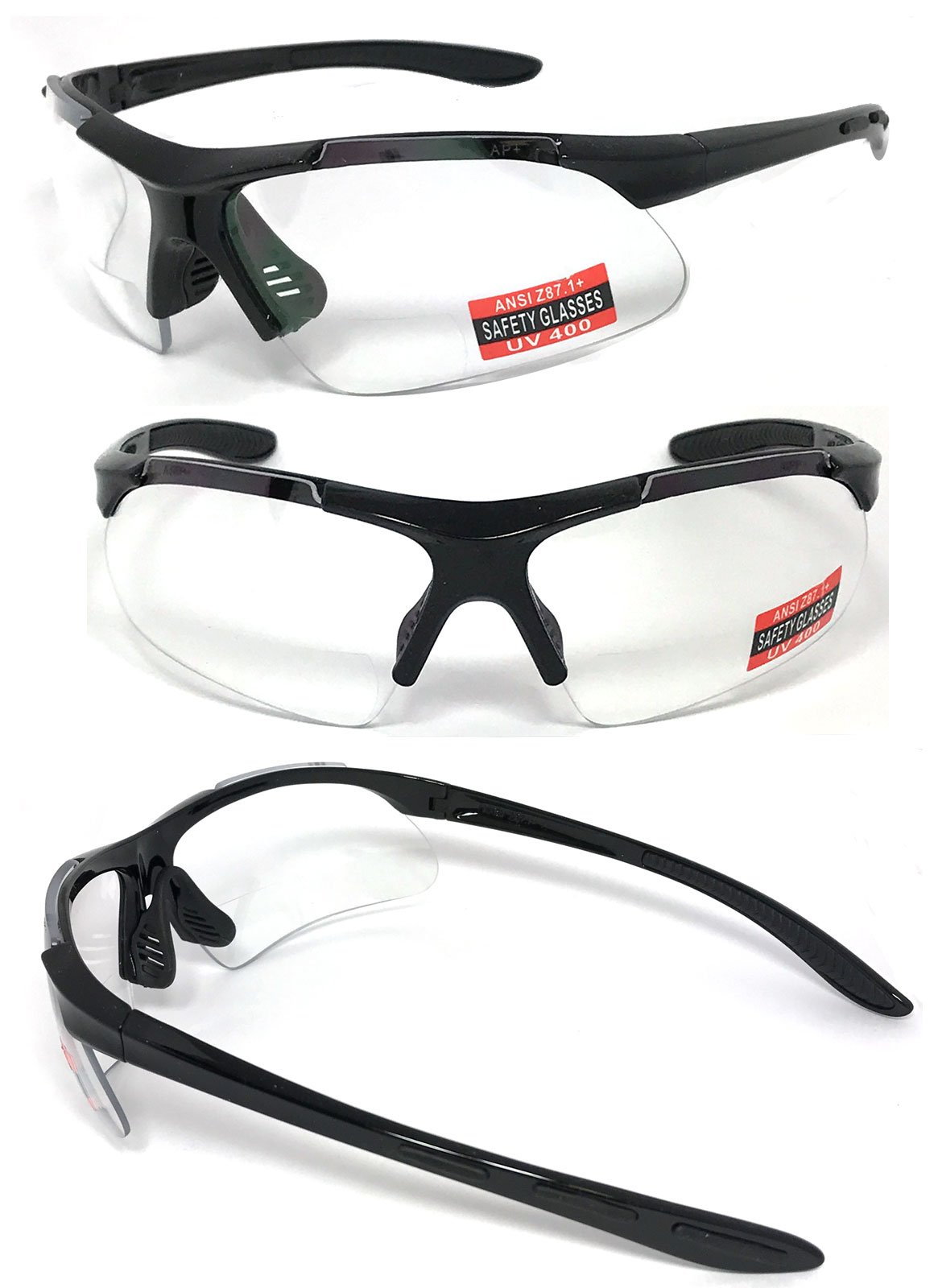 VeryHobby Inner Bifocal Safety Reading Glasses Reading Sunglasses UV400 AP+S ANSI Z87.1+ (+2.50, Clear Lens)