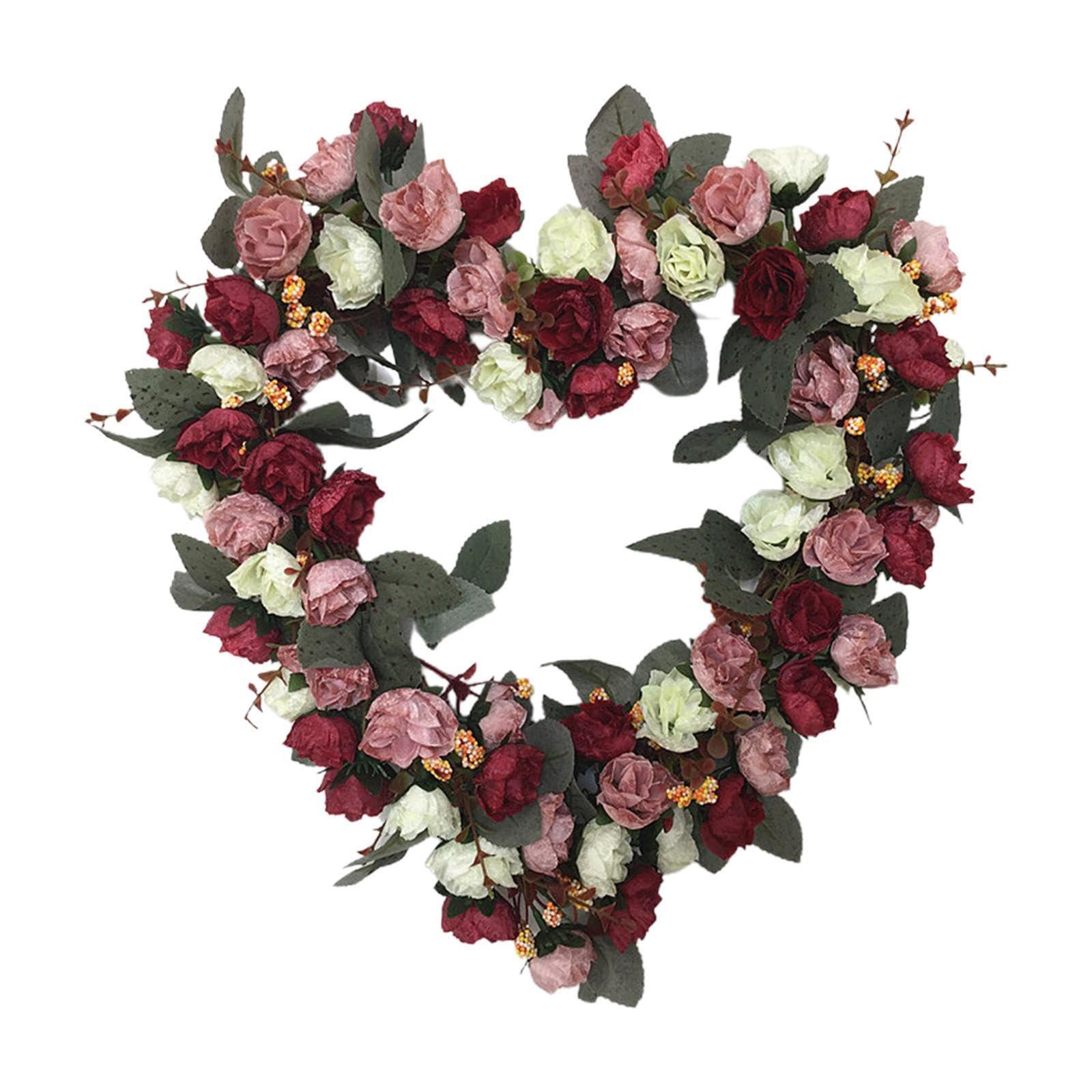 PIXZCSA Farmhouse Style R Heart Wreath For Front Door Festive Welcoming Wedding Party Window Festival Knocker Home Indoor, Red, 36cm