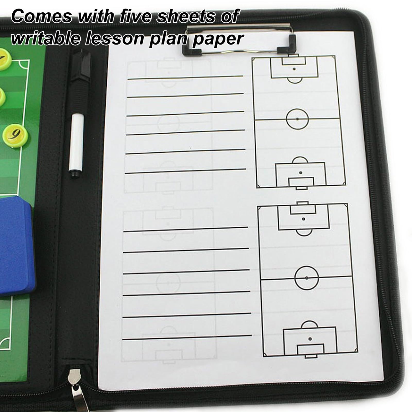 Lavagna Tattica per Allenatori di Calcio, Lavagna Tattica Professionale da Calcio, Pieghevole, con Pennarelli e Gomme, Design con Cerniera, Leggera e Portatile
