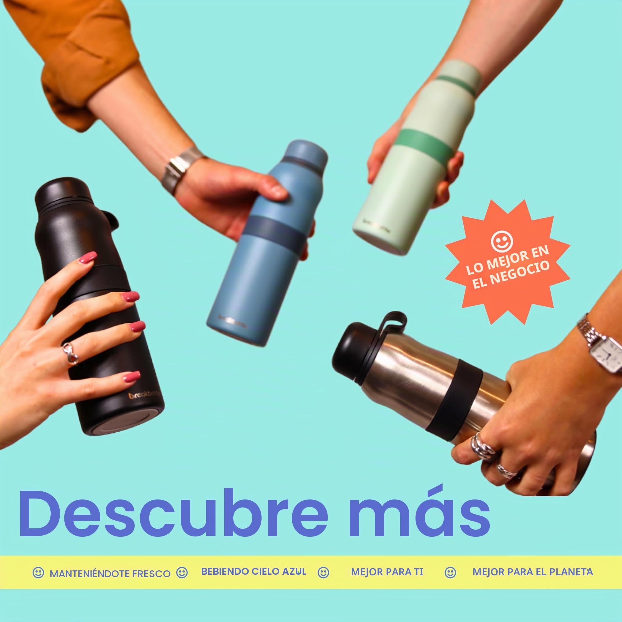 Botella de agua reutilizable aislada fácil de limpiar, ecológica, sin olor y sabor fresco, Seamint - 550 ml