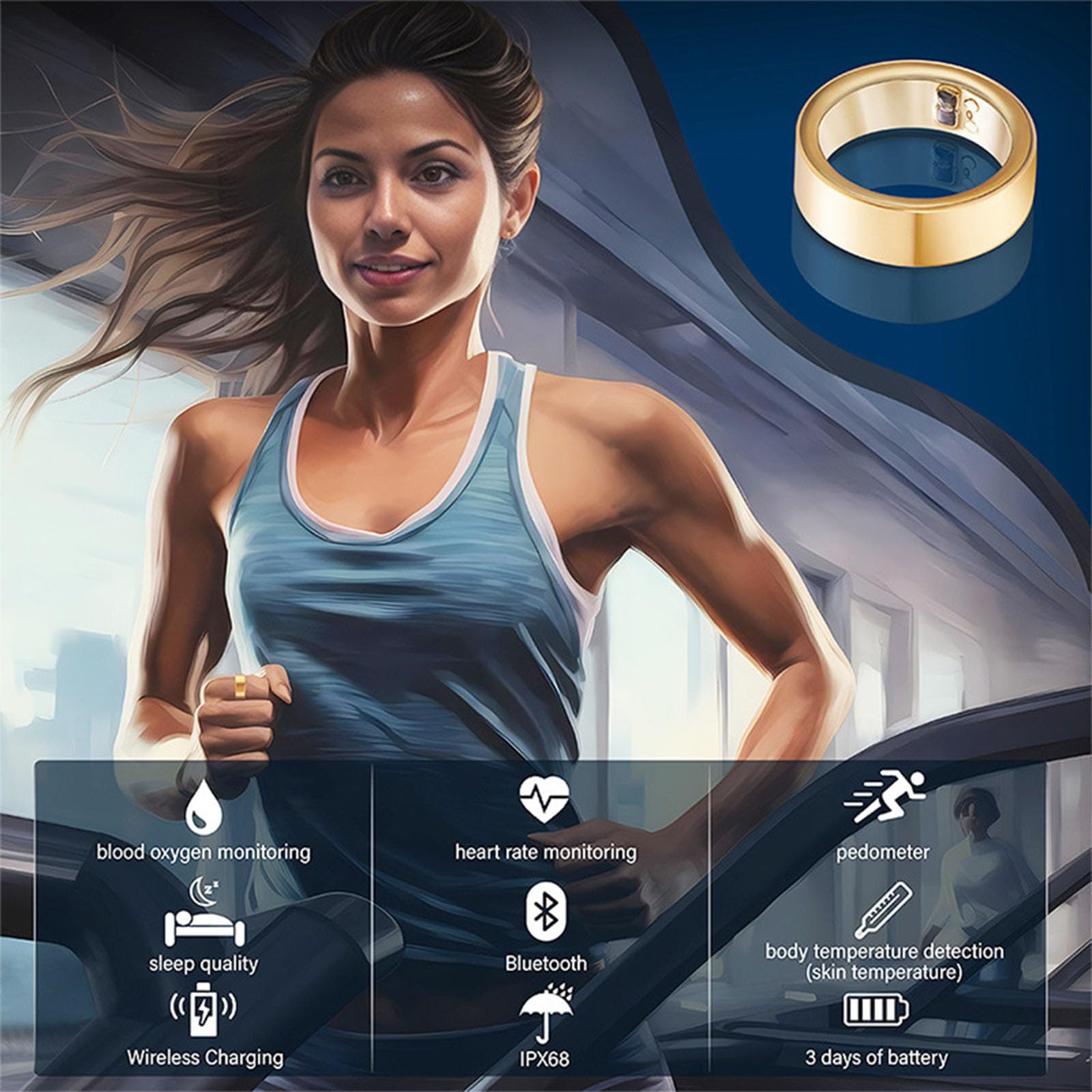 Anillo Inteligente Para Hombres Y Mujeres, Bluetooth, IP68, Resistente Al Agua, Rastreador De Actividad Física, Sueño, Pasos, Monitoreo De Salud, Elegantes Smart Ring Deportivos Para IOS Y Android