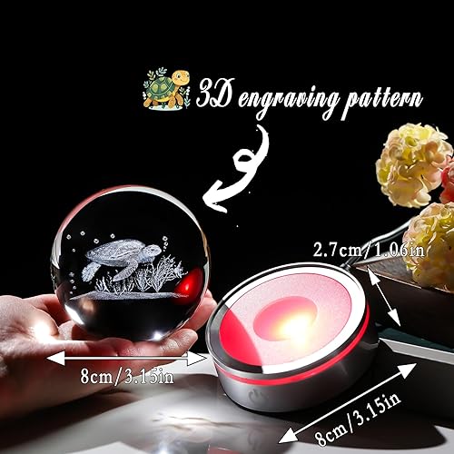 Miniatura 5 de Bola de cristal 3D de tortuga marina de 3.15 pulgadas, regalos para mujeres y hombres, esfera de arte coleccionable de animales del océano con base