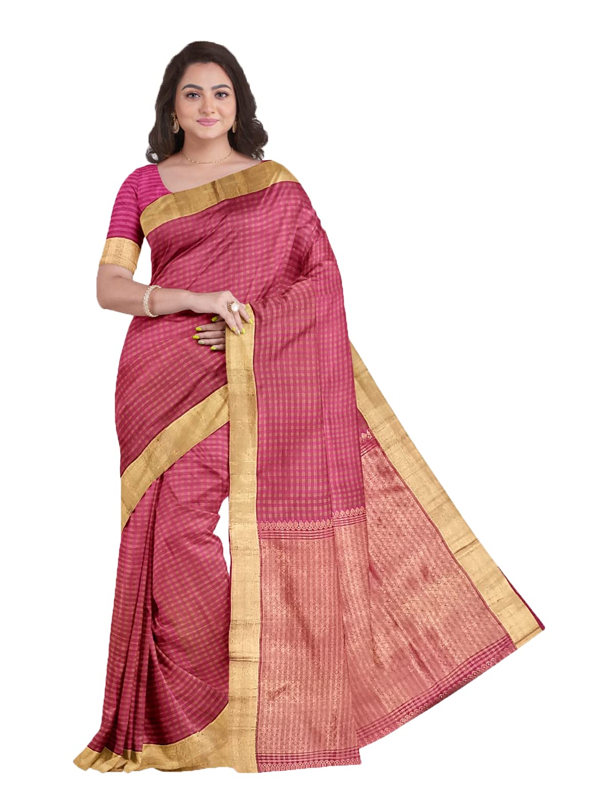 Incraft Kanchipuram Pure Silk check Saree with Blouse