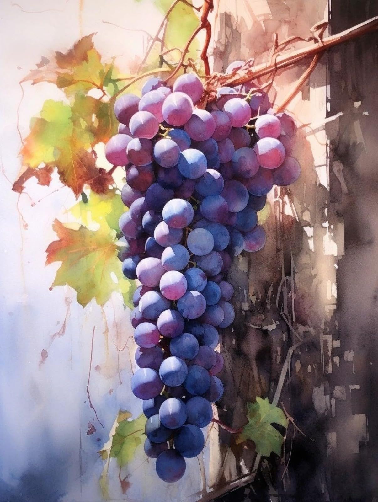 Kit Peinture Diamant 5D 'Raisins Sur La Vigne' - 30x40 Cm - Décoration Murale Complète Avec Strass Et Outils