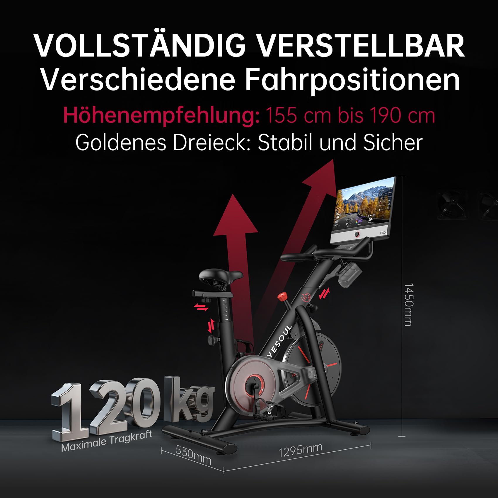 YESOUL G1M Plus Heimtrainer Ergometer, Leises Indoor Fitnessbike für Kardio Training mit 21,5" FHD-Bildschirm, Magnetischem Widerstand, 360°-Sound & Unbegrenztem Streaming