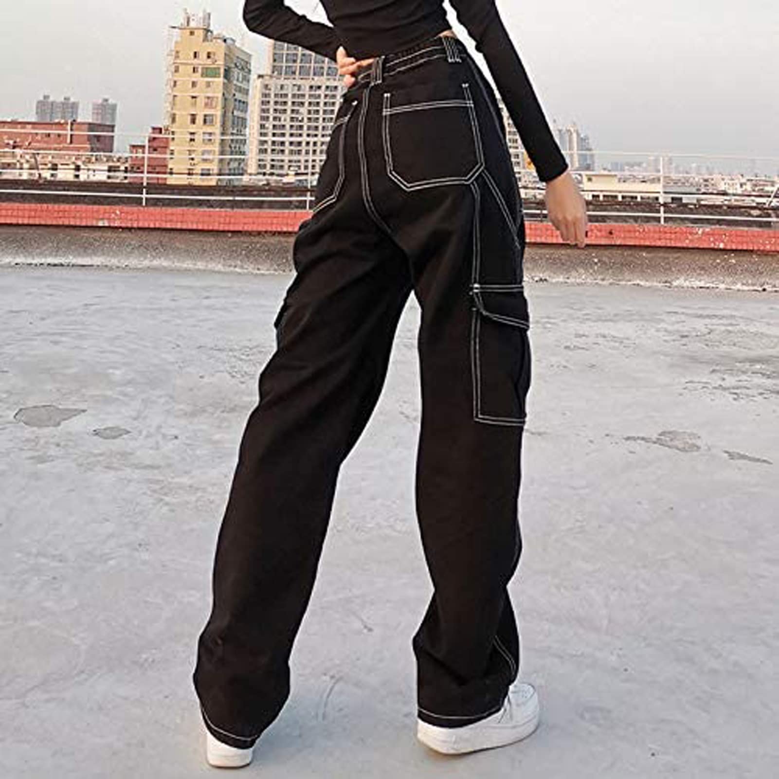 jean Pantalones Vaqueros Holgados Para Mujer, Pantalones Acampanados Independientes, Pantalones Vaqueros Sueltos Vintage De Cintura Alta Para Niñas, Pantalones Vaqueros De Calle
