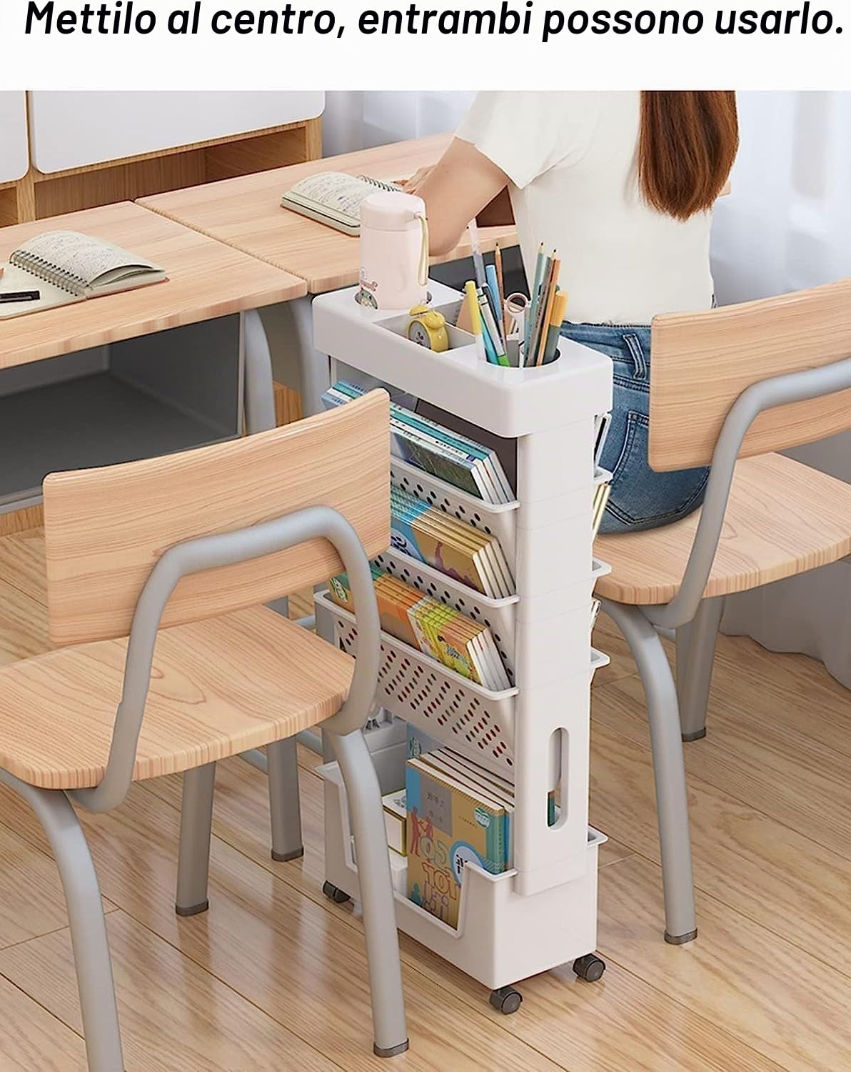 Libreria mobile da scrivania for aule, carrello multiuso a 5 livelli con ruote, organizer da scrivania for libri, portariviste, carrello portaoggetti sottile for casa, cucina, ufficio, studio, dormito