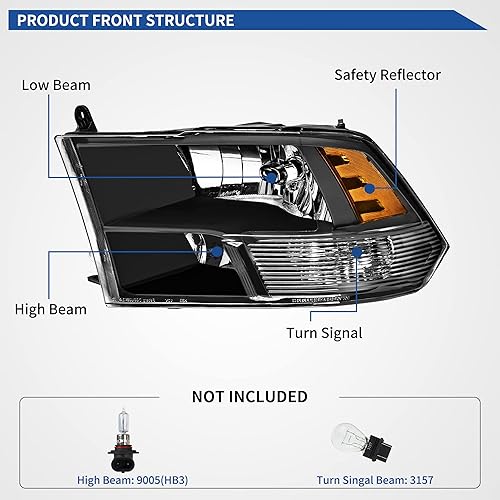 Miniatura 2 de oEdRo Conjunto de faros halógenos de repuesto compatible con Dodge Ram 15002003-2005 Dodge Ram 2500 3500 2002-2005 Pickup lado del conductor y del