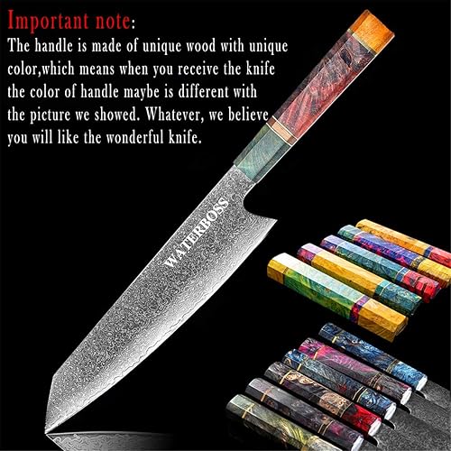 Miniatura 8 de Waterboss,Cuchillo Kiritsuke de 8 pulgadas,67 capas Damasco Japonés AUS-10 Super Steel Blade,Mango octogonal Wodden Estable,Cuchillo de chef