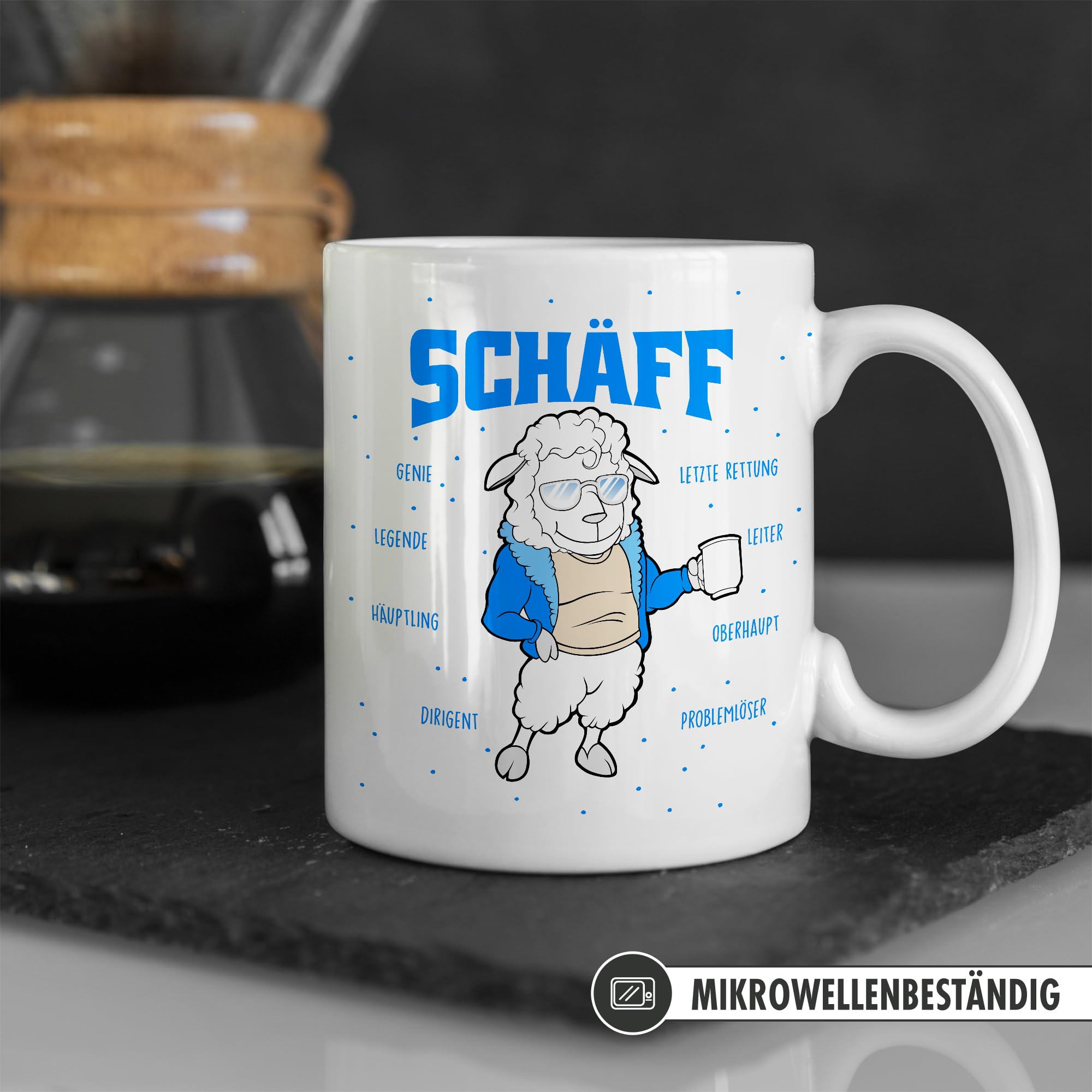 Lustige Chef-Tasse 'Schäff' – Kaffeebecher 330 Ml, Spülmaschinenfest, Beidseitig Bedruckt