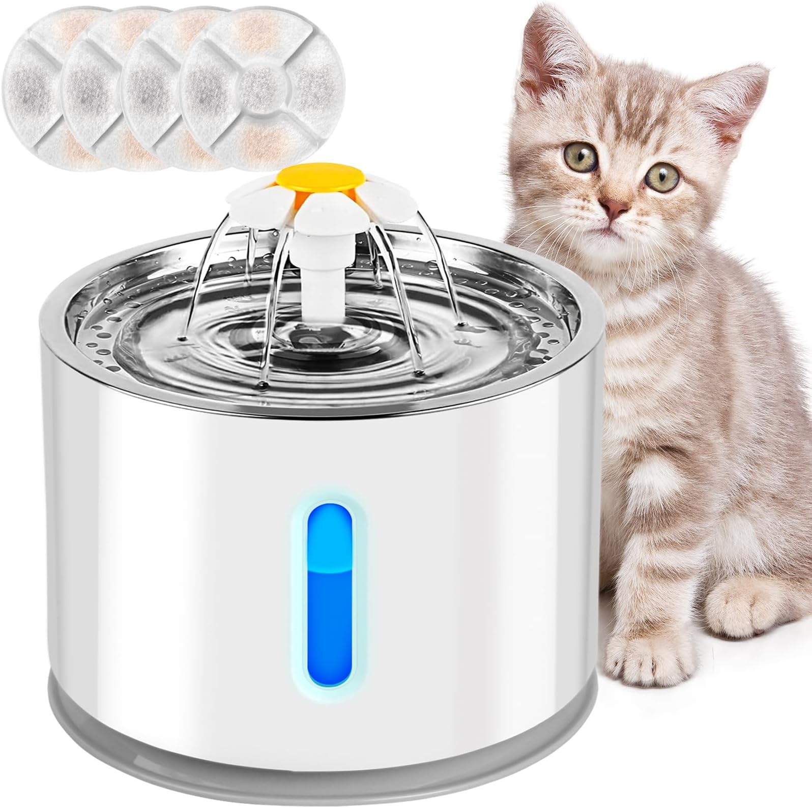 10,2 Cm Katzenbrunnen Ersatzfilter Mit Vorfilterschwamm – Kompatibel Mit 1,9 L, 2,7 L & 3,8 L Trinkbrunnen Für Katzen & Hunde