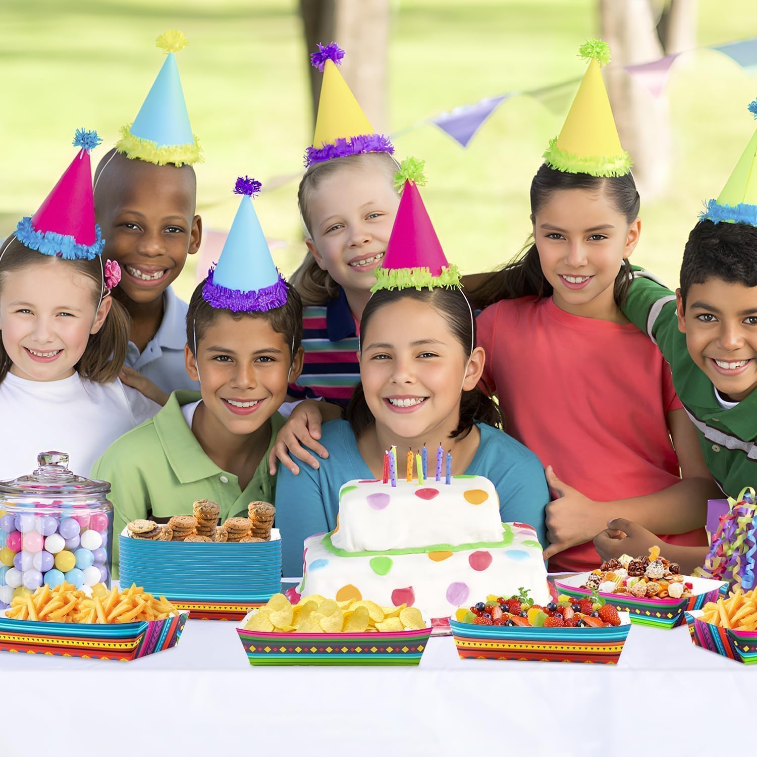 Mexican Cinco de Mayo de Taco Nights Food Trays 100Pcs Mexican Nacho Popcorn Unassembled Trays Snack Candy Holder Disposable Paper Plates Holiaday Carnival Party Picnic Food Container