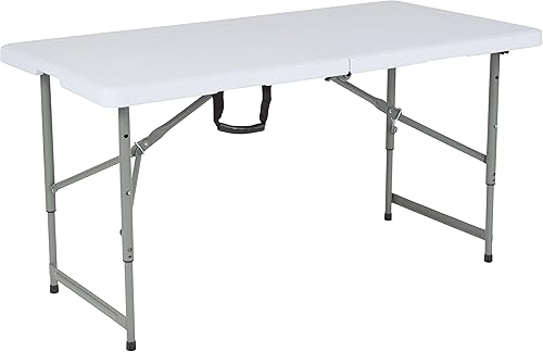 Miniatura 16 de Flash Furniture Mesa plegable de plástico blanco de granito biplegable ajustable de altura de 4 pies