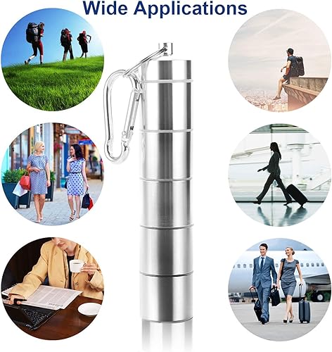 Miniatura 5 de Floor88 - Paquete de 2 pastilleros portátiles, 5 compartimentos, pastillero de aleación de aluminio, organizador de medicamentos impermeable, mini