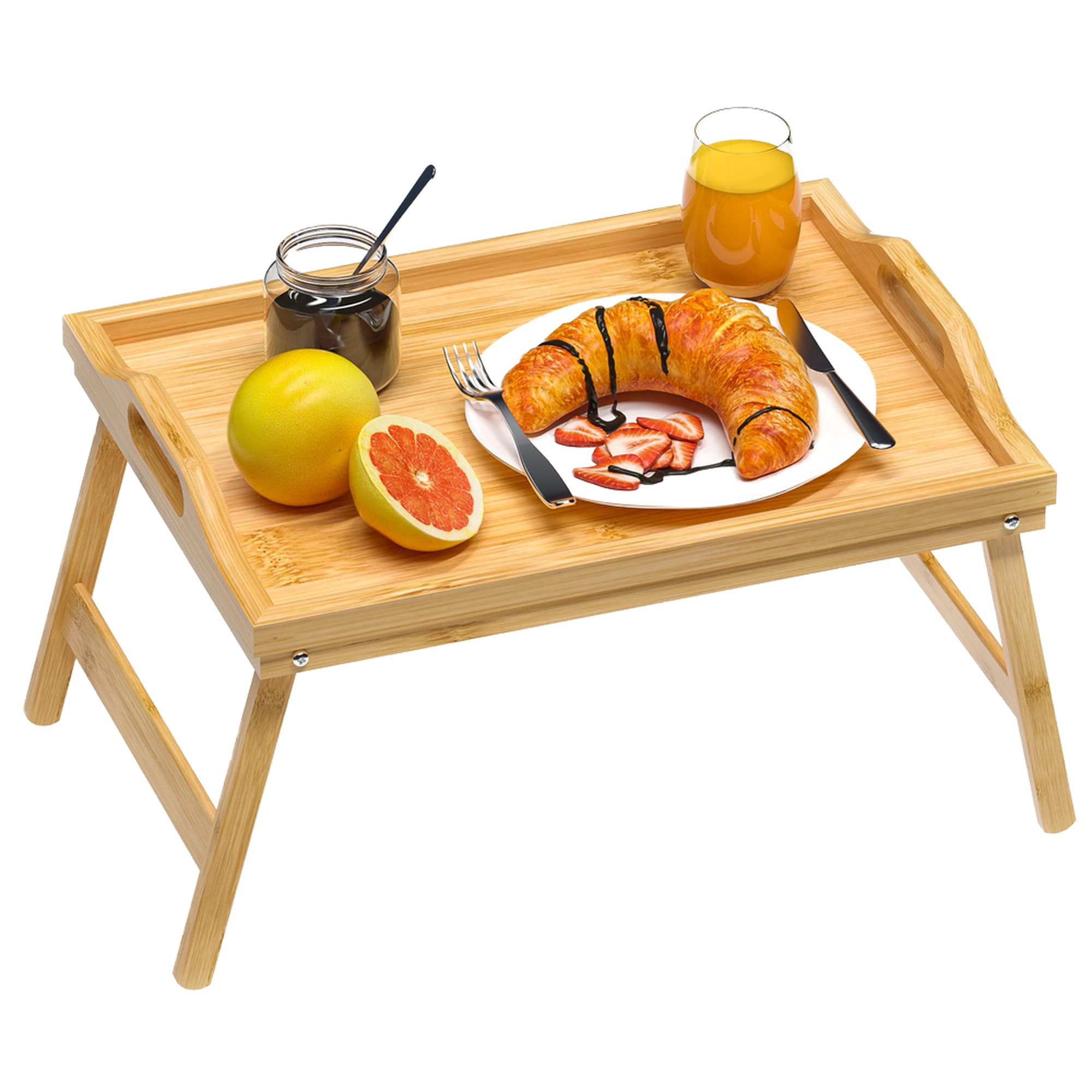 ZHUOYUE Bed Breakfast Tray Table Serving Lap Food TV Dinner for Eating with Folding Legs & Handles Bamboo
