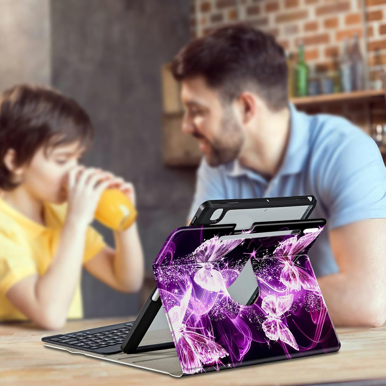 Galaxy Tab S9 Plus/S9 FE Plus Case Detachable Wireless Keyboard & 360 Rotating Stand PU Leather Cover with Pen Holder Protective Case for Galaxy S9 FE Plus 12.4 inch - Pink Butterflies