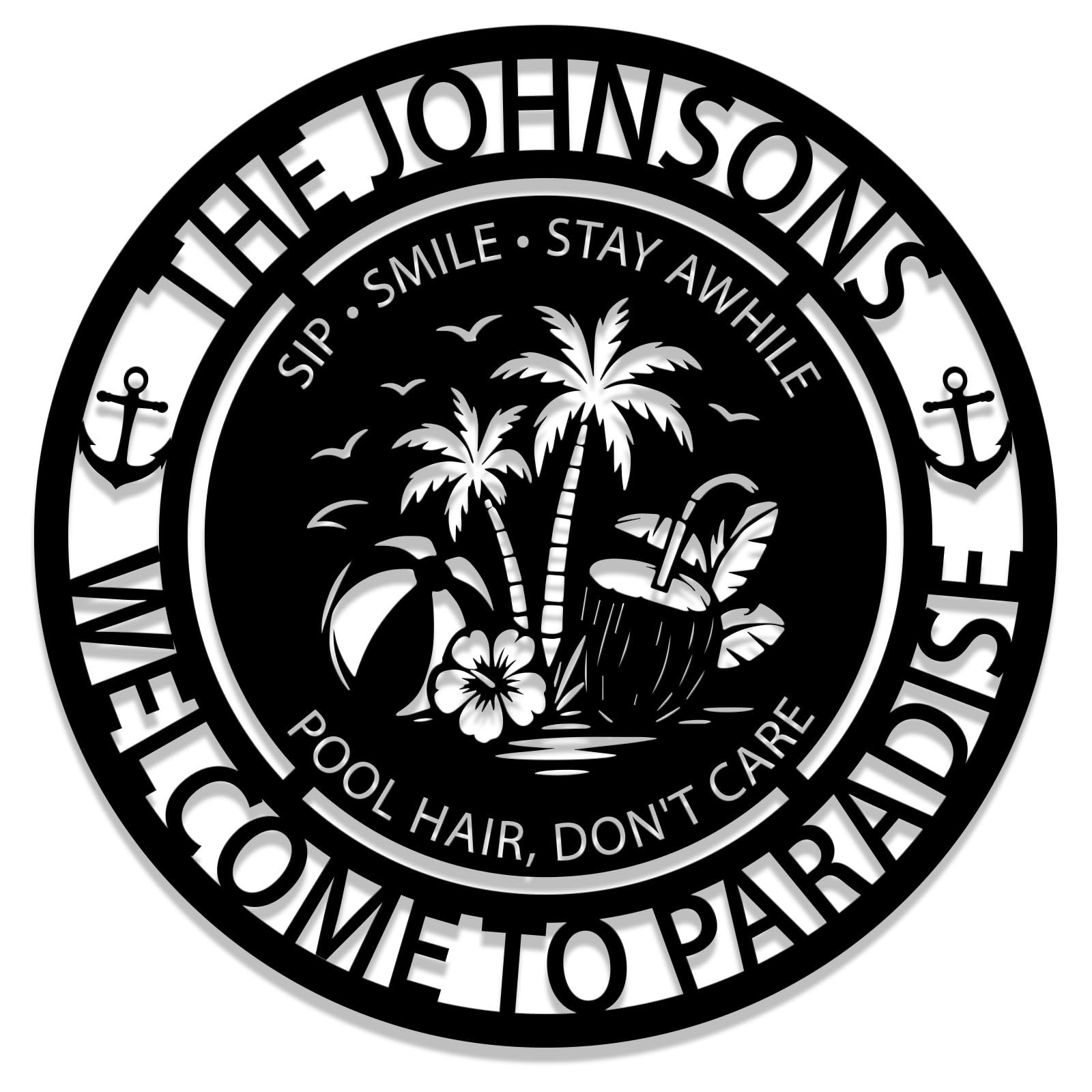 Personalized Pool Signs for Outside,Custom large size Metal Name Sign Outdoor Wall Art Patio Backyard Oasis Pool Decor,Outdoor Pool Tropical Coastal