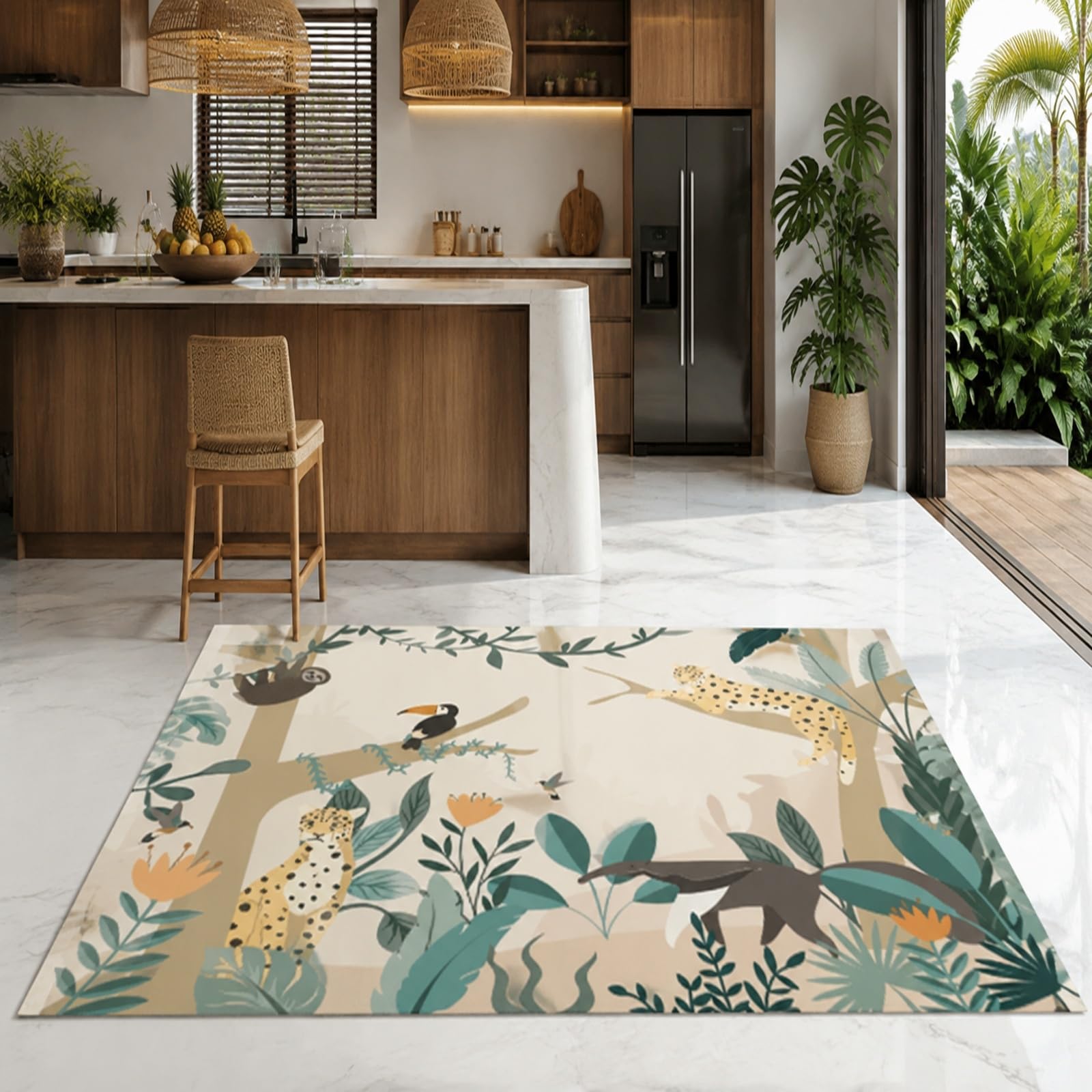 Tappeti, Square 160 x 160 cm, Floreale moderno Verde Beige Marrone Giallo Arancione, Tappeto Salotto Lavabile, Carpet Soggiorno Decorazione sotto Tavolo Rug,