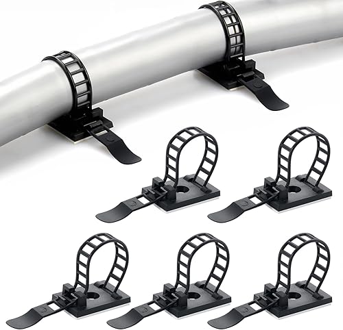 Miniatura 1 de 50 soportes ajustables para ataduras de cables, clips adhesivos para cable con orificio para tornillo, organizador de cables reutilizable para