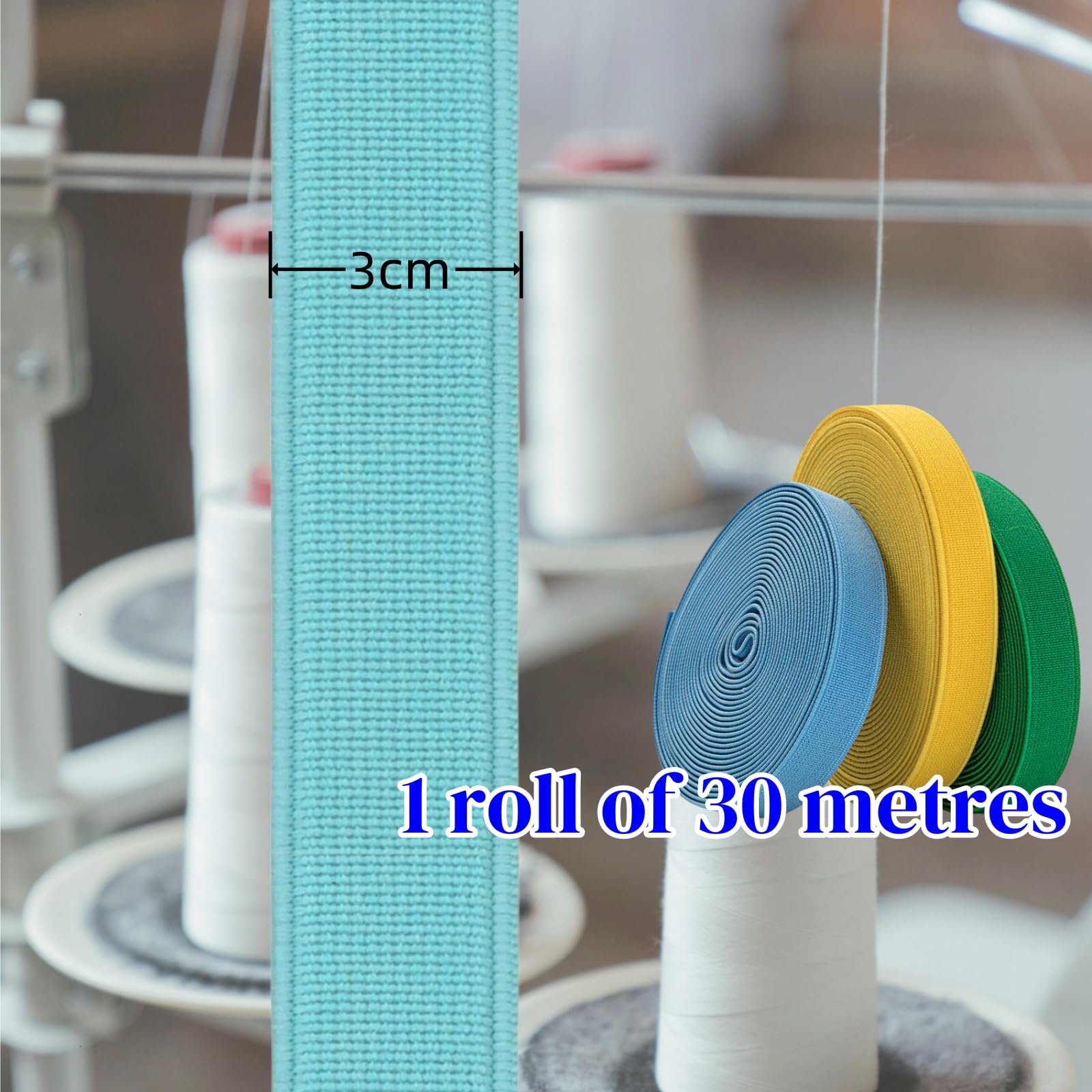 1 pieza de 30 m de largo y 2,5 a 4 cm de ancho, banda elástica, banda de cinturón, banda elástica plana, accesorio de vestir, ideal para costura, ropa y bricolaje (azul