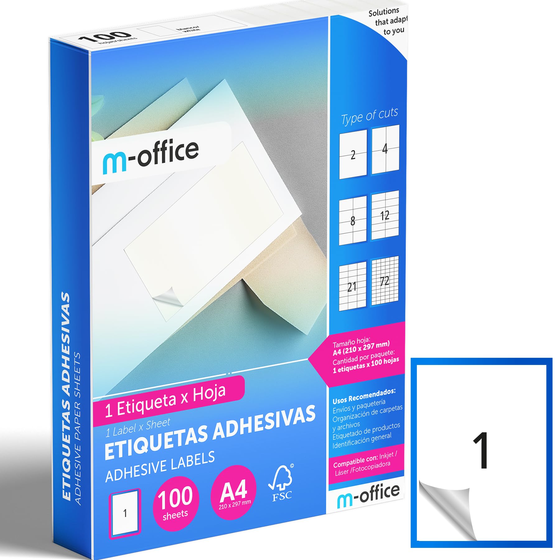 M-office Etichette A4 Adesive 100 Fogli