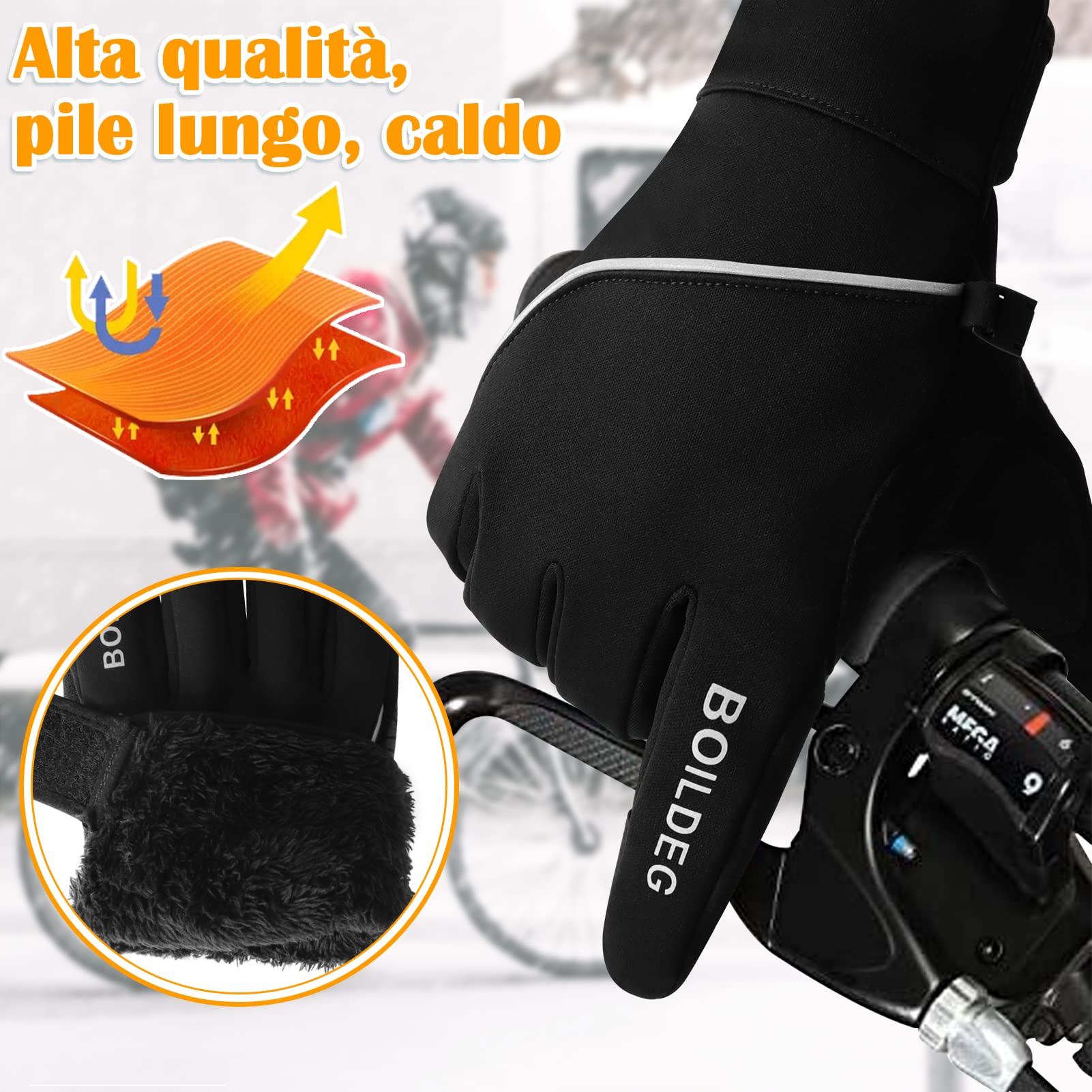 boildeg Guanti da Ciclismo Invernali Antidérapants et amortissants avec Couleur de signalisation Convient pour per Uomo/Donna