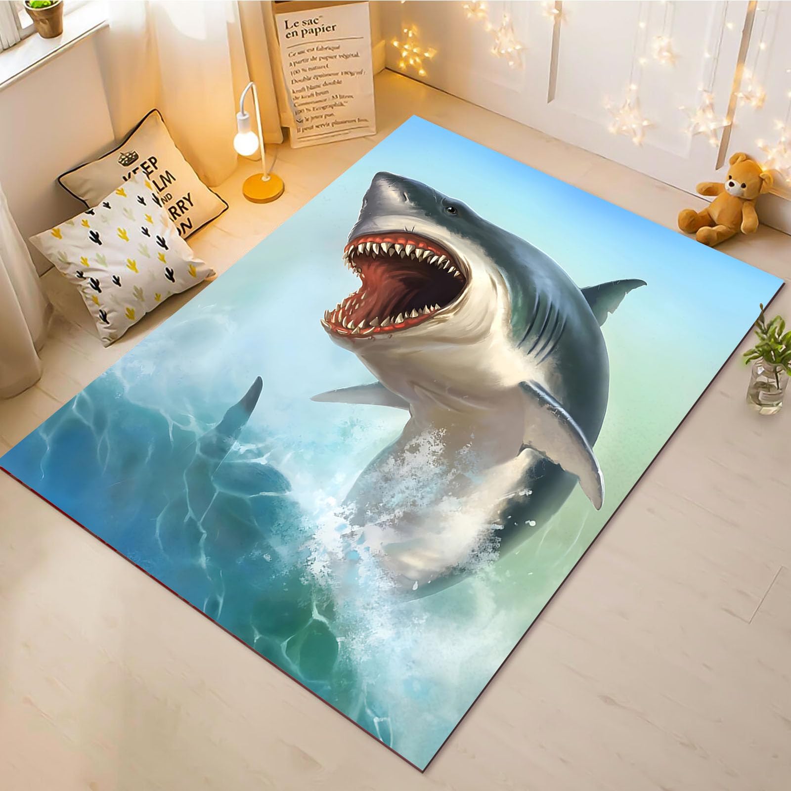 Tapis de salon motif requin éveille l'imaginaire marin de vos enfants