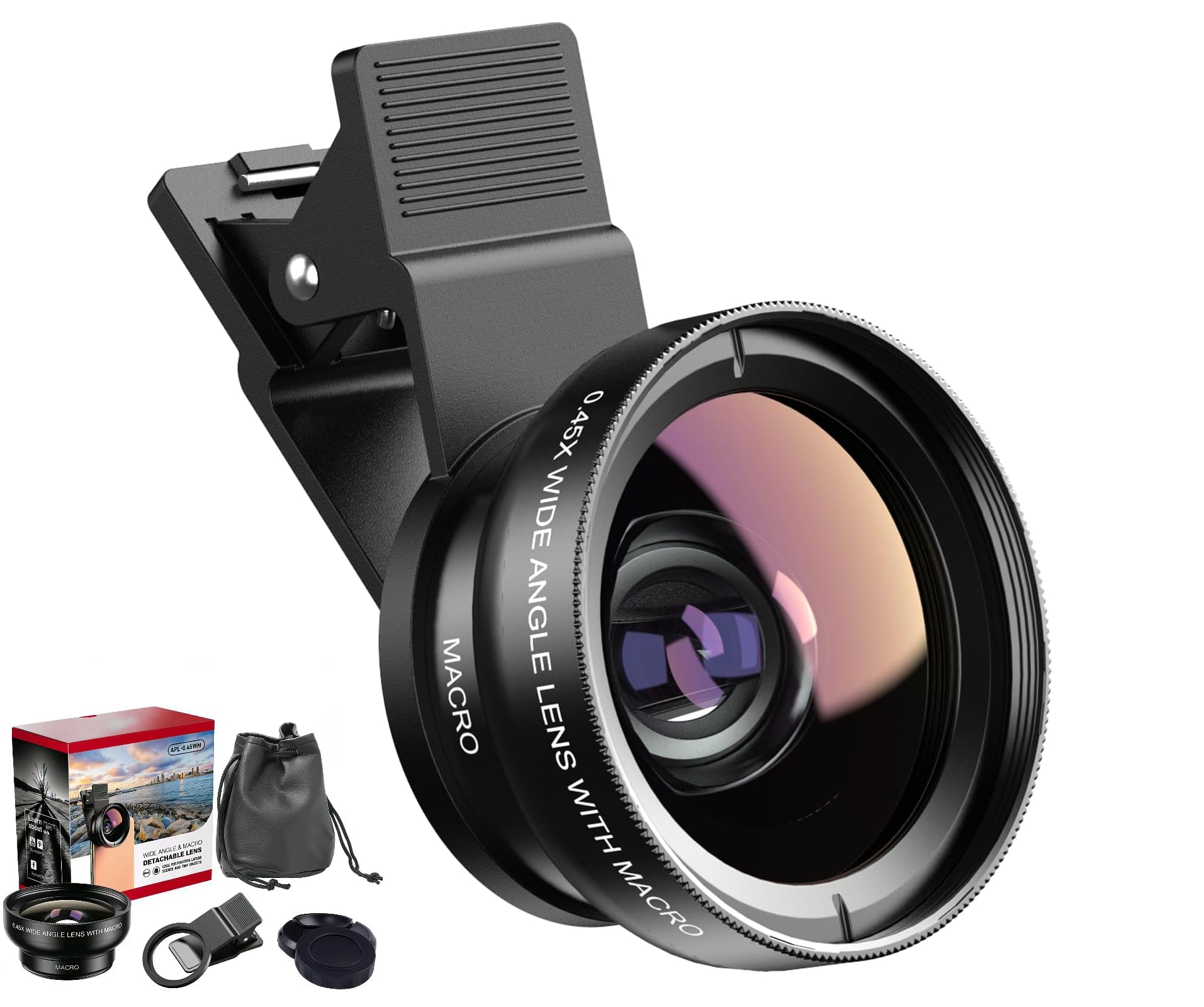 Apexel Universal Phone Camera Lens Kit 0.45X Wide Angle 140° + 12.5X Macro Lens Clip-on IPhone Lens For IPhone 8 7 6 Plus Samsung And Most Android Smartphones