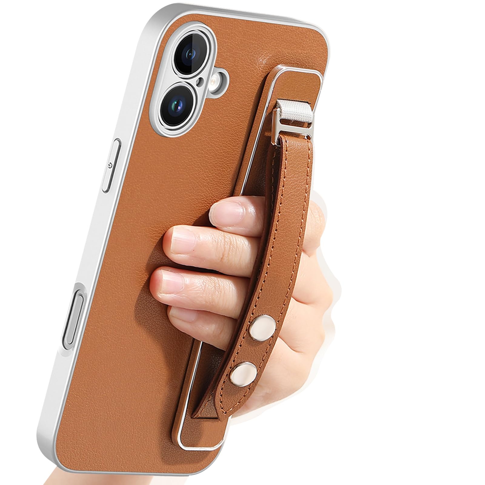 LUOTANL Slim Case for iPhone 17 Pro Max/17 Pro/Air/17, Wrist Strap Leather Plating Luxury Case Business Style Lens Shockproof Cover,Orange,17 Pro Max