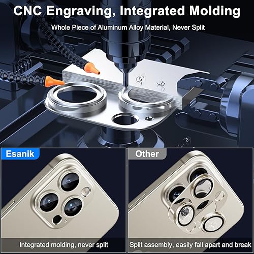 Miniatura 4 de Esanik Paquete de 2 protectores de lente de cámara para iPhone 15 Pro/iPhone 15 Pro Max (titanio natural)