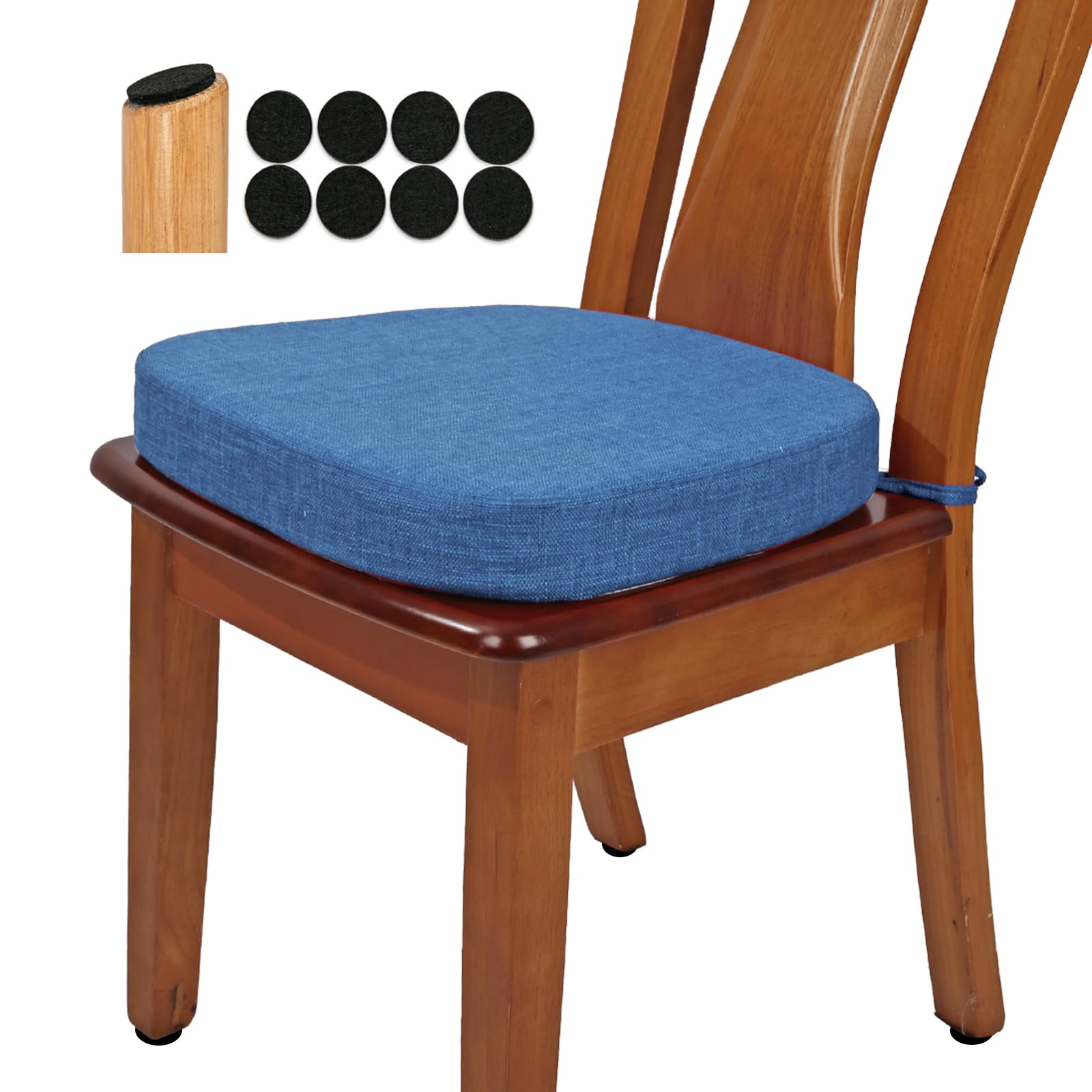 BUYUE Stuhlkissen 6,5 cm dick, U-Form Sitzkissen 40x40 cm mit hochdichtem Schaumstoff, Stoffbezug, rutschfestes Sitzpolster für Küche und Esszimmer (1 Stück, Dunkelblau)