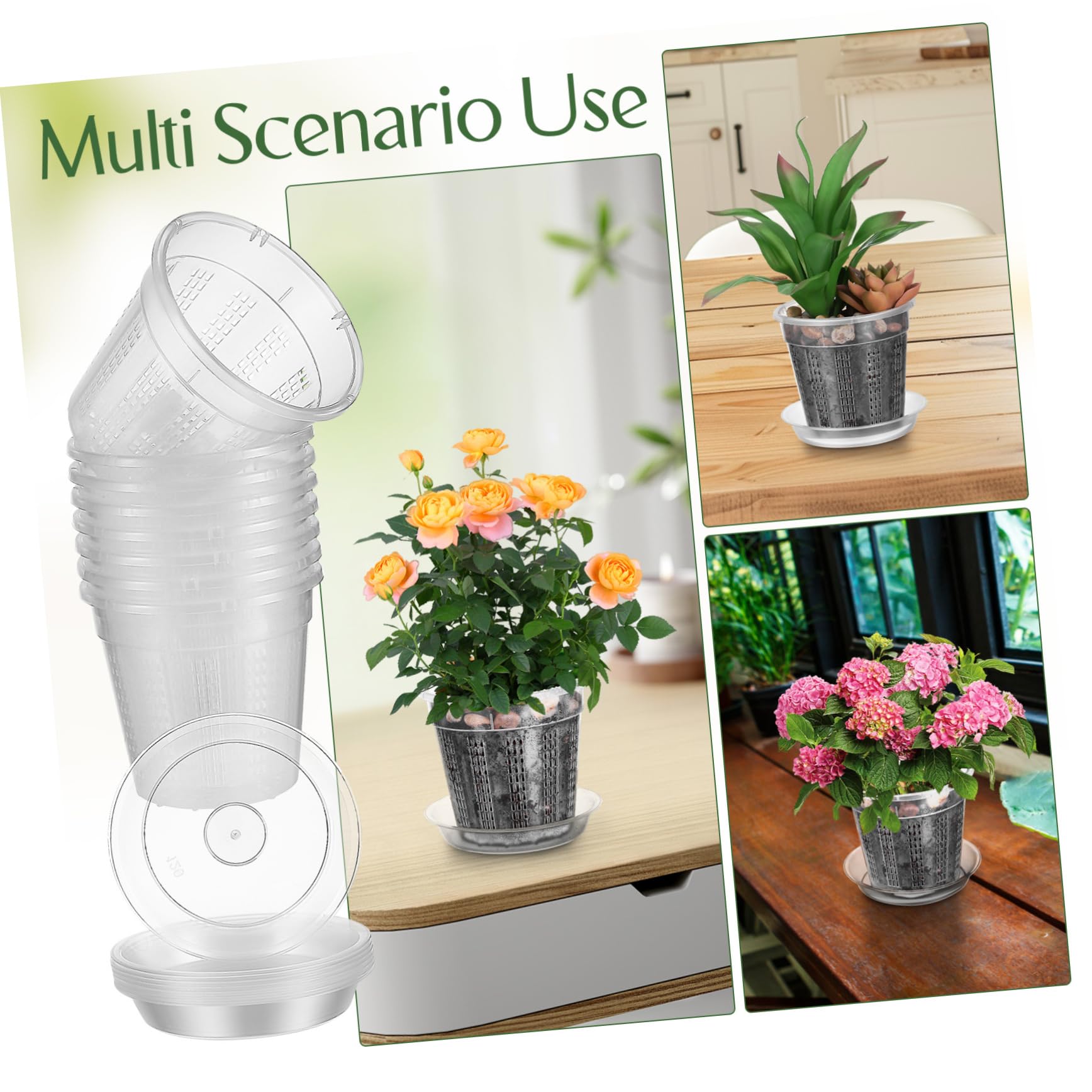 Happyyami 2 Ensembles Lot Pots Orchidées Plastique Transparent avec Drainage Et Saucers Pots Fleurs Ventilés Creux Convient Intérieur Extérieur pour Fraisiers Et Plantes Variées 8 Pièces * 2