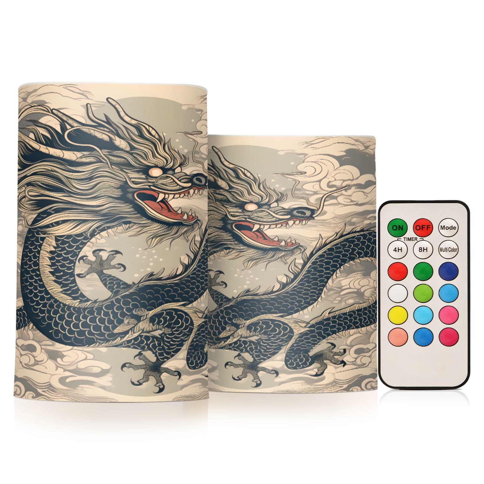 Mnsruu Flickering Flameless Candles Dragon Chinese LED Candles with Remote Timer Set of 2 Battery Operated Candle Home Decoration