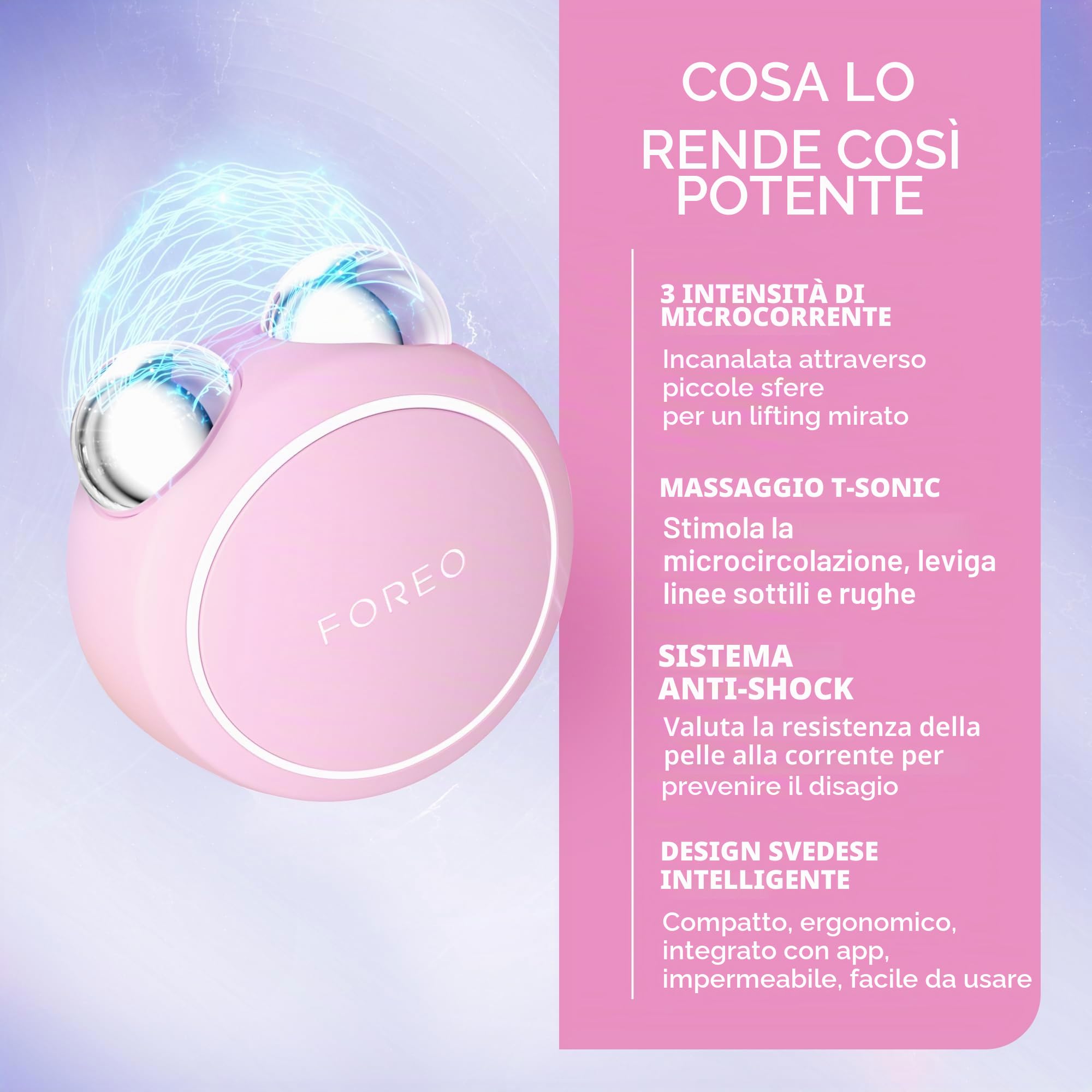 Foreo Bear Mini, Massaggiatore Viso Antirughe con Microcorrente, Massaggio Viso Mirato per Rughe Della Fronte e Doppio Mento, Ginnastica Facciale, Lifting Viso Non invasivo, Pearl Pink