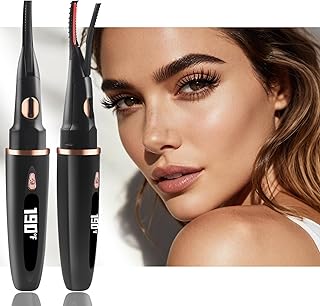 Heated Eyelash Curlers - 2 in 1 Clip- Type Electric lash Curler Best Seller 5S Heating Eyelash Curler LED Display 3 Temp Settings for Makeup Tools USB Rechargeable Natural Curling-Black