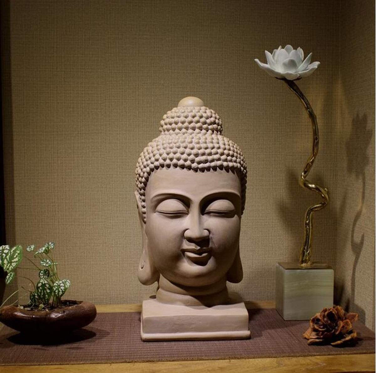 Estatua de Buda meditadora, figura de cabeza de Buda de resina de 15.7 pulgadas, escultura religiosa budista coleccionable