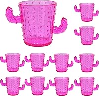 Vista 10 de ZZYFGH Vasos de chupito de cactus de plástico (juego de 12), 2 onzas, lindos vasos de tequila de cactus verdes para occidental, despedida