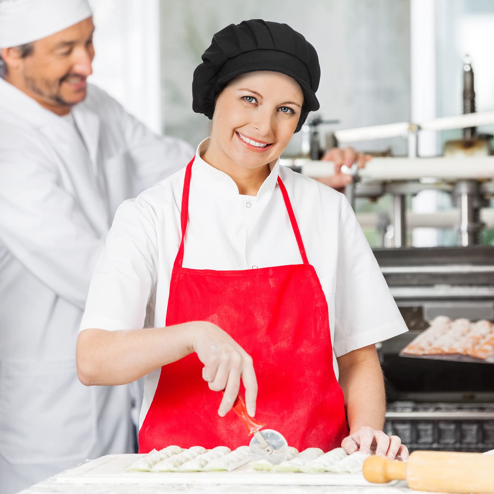 Hicarer 16 Pcs Chef Hats for Women Hair Nets Kitchen Cooking Chef Cap Adjustable Elastic Work Cap for Women Adult, Black