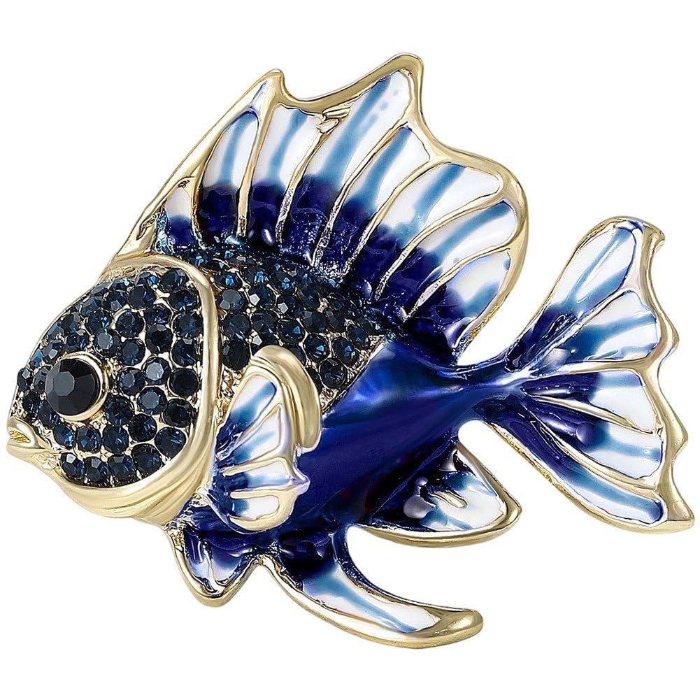 Casiler Alloy Rhinestone Fish Brooch Pin, Ocean Lapel Pin Badge for Fish Lover Clothes Hat Daily Accessory Decor