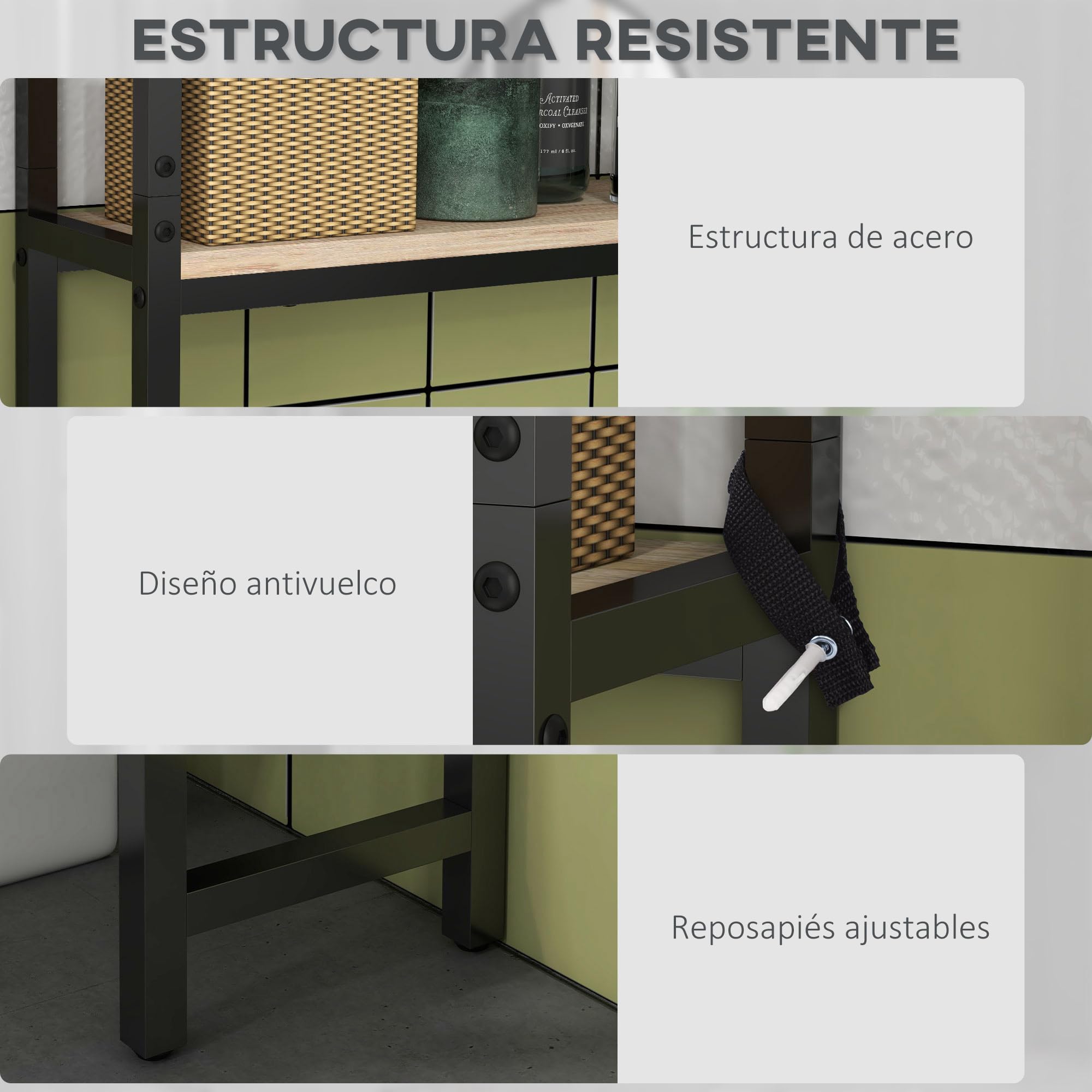 kleankin Mueble sobre Inodoro, Organizador sobre WC con 2 Puertas, Estante Ajustable, Estante Abierto, Estantería de Baño Encima WC para Espacio Pequeño, 64x19x178 cm, Natural