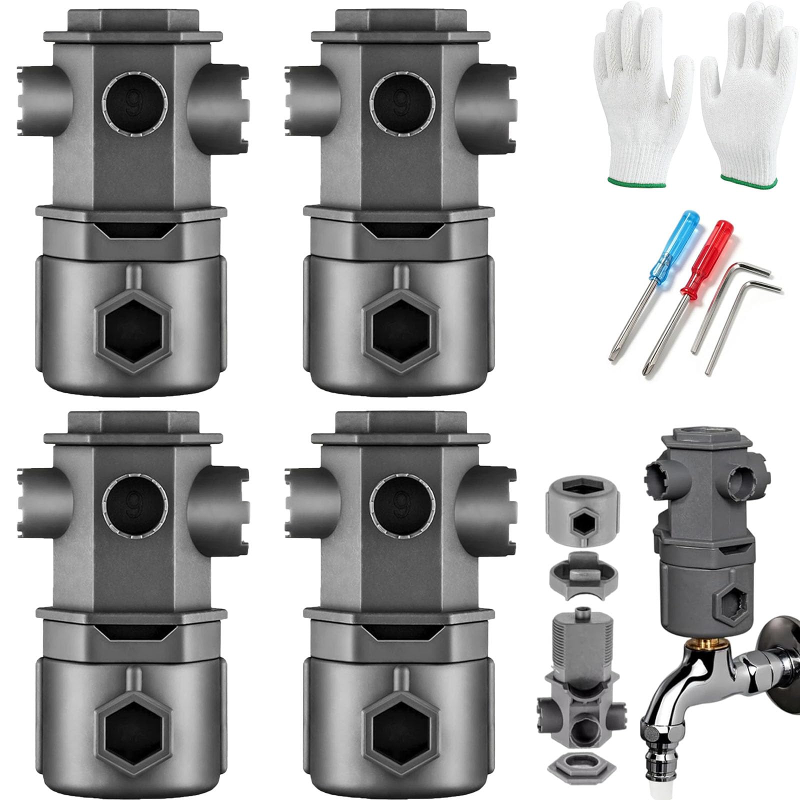 Generisch Vielseitiges ArmaturenschlüSsel Set – 16-In-1 MultifunktionsschlüSsel,Universelles SanitäR-Reparaturwerkzeug Mit Dichtungen,Ideal FüR Armaturen In Bad Und KüChe (4pc)