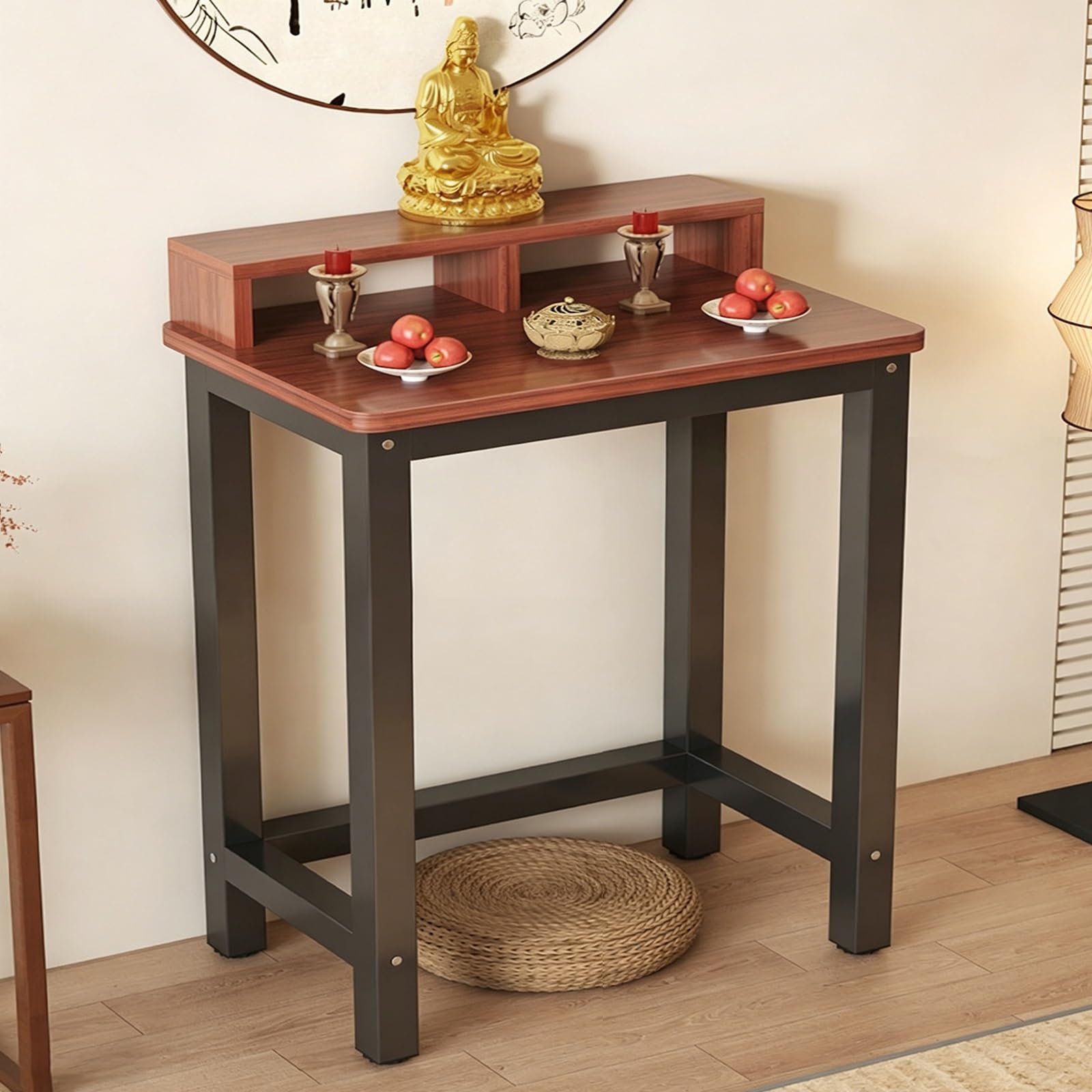 JNTFNE Metal Frame Meditation Altar Table, Buddha Puja Board with Storage, Prayer Stand Display Rack, for Living Rooms, Office, Shrines, Temples(Black 1,100cm/39.4in)