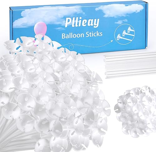 Pllieay 300 soportes de plástico blanco de 16 pulgadas con copas para globos, soporte de globo reutilizable para centros de mesa, boda, cumpleaños,
