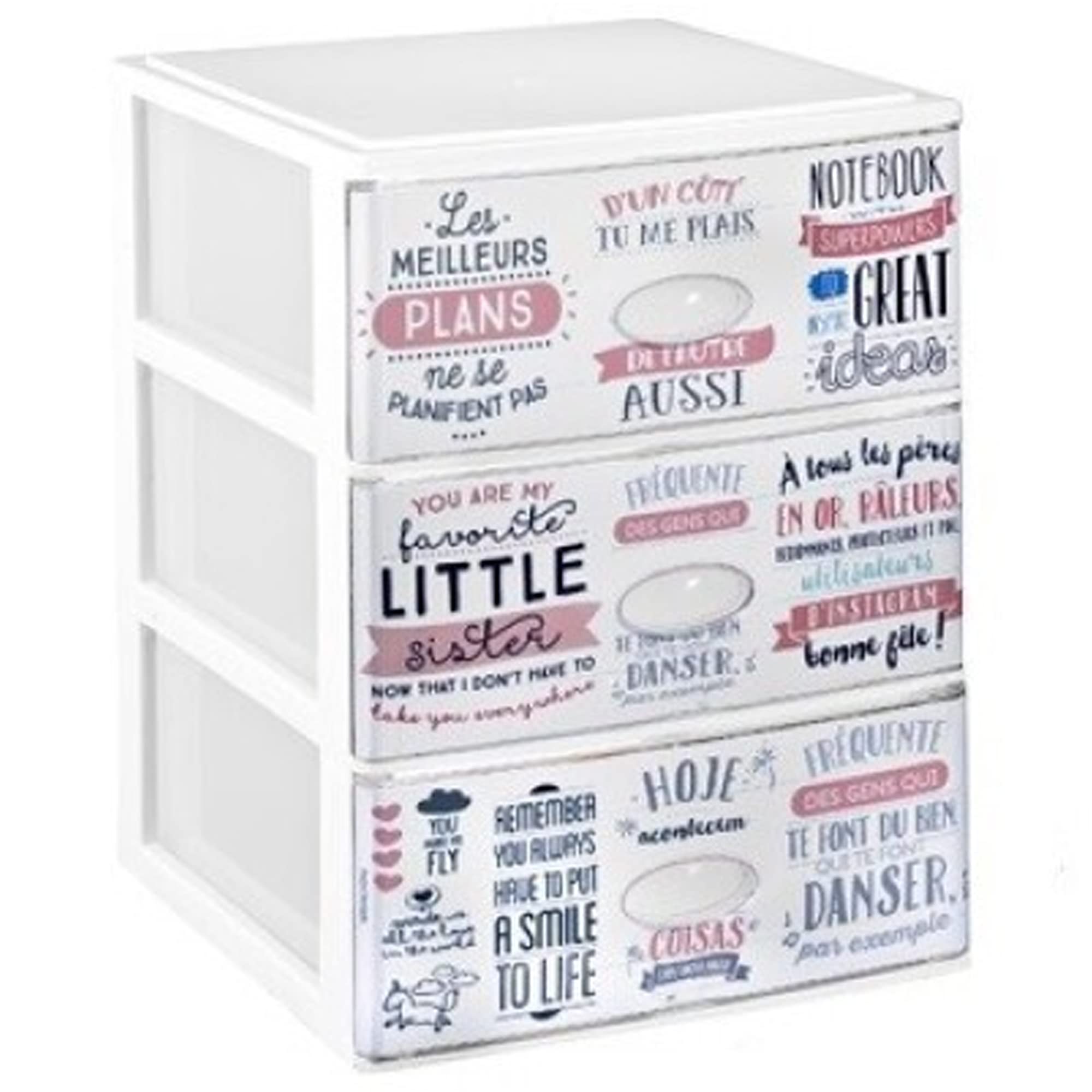 Boîtes avec motifs de textes au design graphique raffiné lot de 3 boîtes de rangement
