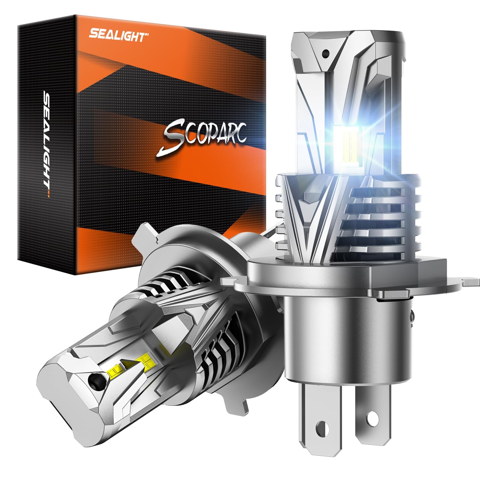 SEALIGHT H4 Fog Lamps 80,000LM High Power 9×Brightness for ATVs &amp; Powersports, 2026 Version 99% Compatibility, S7S Wireless H4 Fog Bulbs 10 Years Lifespan Plug and Play- Pack of 2