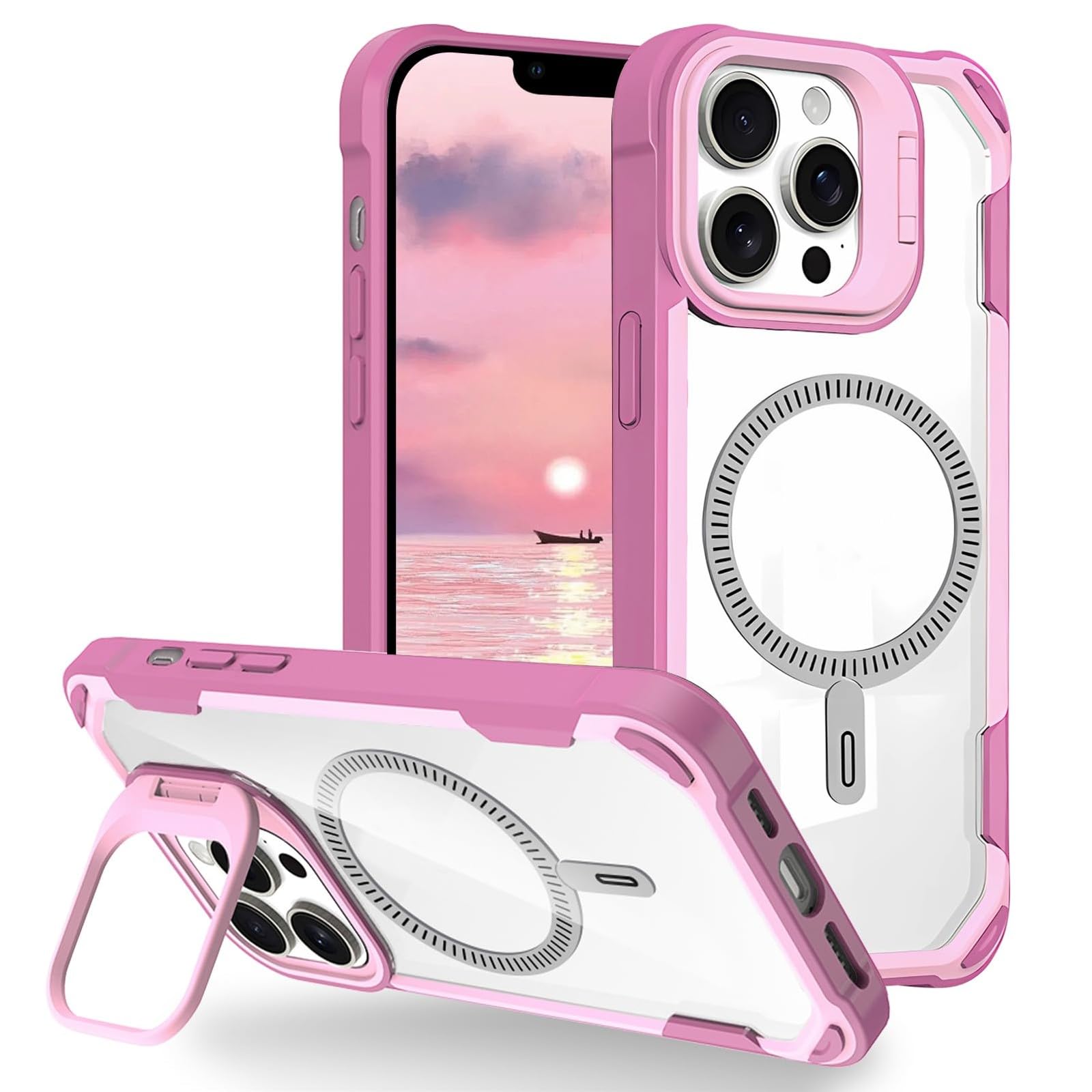 Coque iPhone 17 Pro Max rose silicone rigide transparente anti-chute