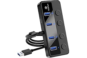 Qeefun 4-Port USB 3.0 Hub with Individual LED Power Switches